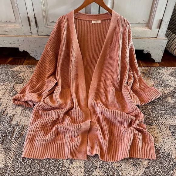 New Womens Oversized Knit Cardigan Sweater Cotton Blush Pink Crochet Yarn - Picture 5 of 10